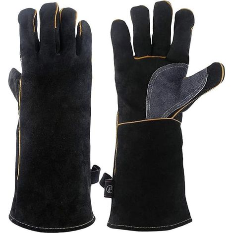 Gant en cuir ignifugé de 14 pouces, extrêmement résistant à la chaleur, avec coutures en Kevlar, idéal pour les cheminées, poêles, fours, grils, le soudage et les barbecues d'extérieur. (1/4)