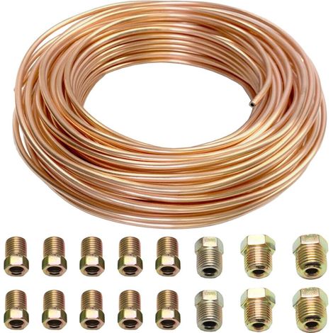 10m Tuyau de Frein en Cuivre de Voiture 3/16" 4,75mm Tuyau de Frein Cuivre Revêtement Kit de Conduite de Frein Auto Tube Tuyau de Carburant Frein avec 16 écrous (1/5)