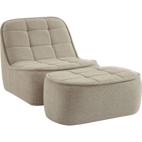 sweeek - Sessel mit strukturiertem Bouclébezug + Hocker, Strukturiertes  Bouclé, Beige