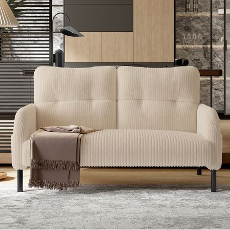 Divano lineare 2 posti 120x75x79 cm in tessuto a coste beige con contenitore FloraGrace (1/5)
