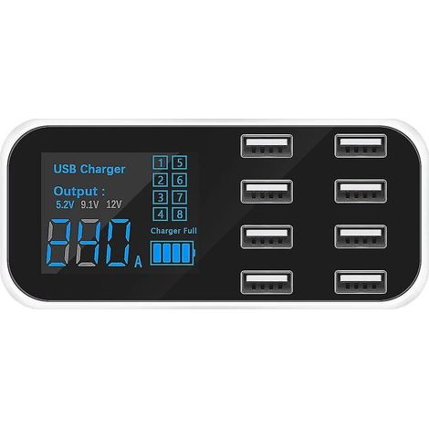Chargeur de voiture rapide A9s, 8 ports USB, écran LCD, chargeur de téléphone, chargeur de batterie 12 V, hub USB pour téléphone. (1/5)