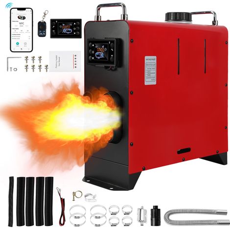 Jiubiaz Diesel Standheizung 8KW 12V/24V Bluetooth, 4 Luftauslässe, LCD & Fernbedienung, 5L All-in-One Luftheizung für Wohnmobil LKW Rot (1/5)