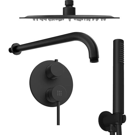 Set doccia tondo nero opaco Miscelatore incasso 2 vie braccio 40cm soffione 30cm e doccino (1/4)