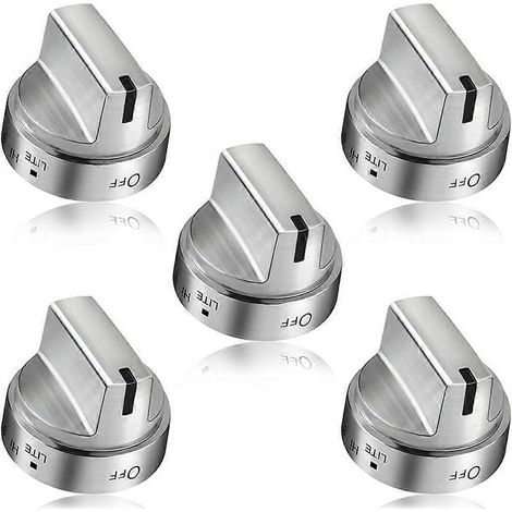 Lot de 5 boutons de cuisinière en acier inoxydable WB03X24818, compatibles avec les modèles AP5989029 et PS11729081, pour brûleurs de cuisinière. (1/5)