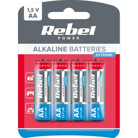 Piles alcalines AA LR06 R6 LR6 (4 pièces) 1,5 V Rebel Extreme (1/2)