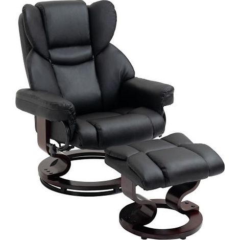 Fauteuil inclinable repose pieds pivotant cuir synthétique noir (1/5)
