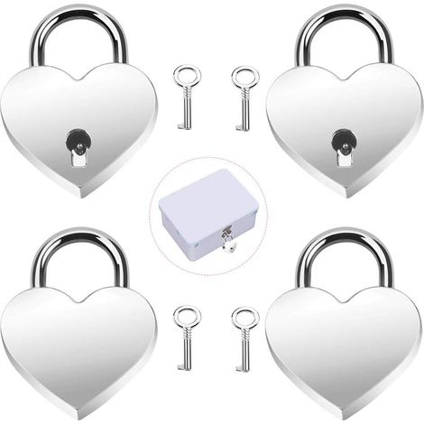 Mini Coeur Cadenas 4 Pcs Cadenas à Clé Coeur en Métal Serrure à Clé en Forme de Coeur avec la Clé (1/5)