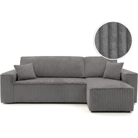 Canapé d'angle convertible et réversible 4 places FARAH en velours cotelé épais - Gris foncé (1/5)