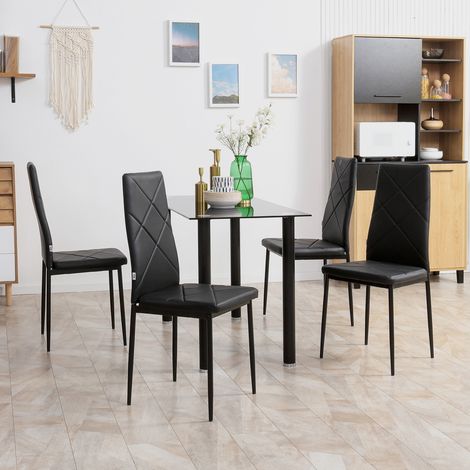 Juego de 4 sillas de comedor de piel sintética, sillas de cocina de respaldo alto con costuras en forma de diamante y patas de acero, sillas modernas para cocina, dormitorio, oficina y sala de estar, 