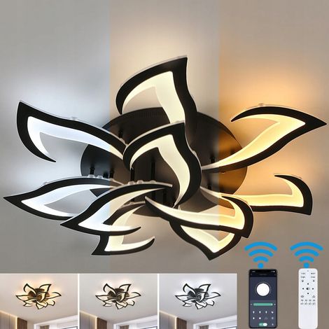 COMELY Plafoniera LED dimmerabile, moderna plafoniera da soffitto 84W, grande lampada da soffitto con telecomando/app per soggiorno, camera da letto, cucina, 3000K-6500K, 80 cm, nero [Classe energetic (1/5)
