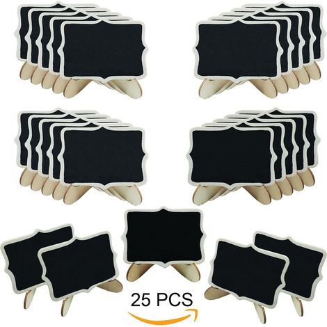 25 PCS Mini Tableau Noir Bois Tableau avec Support Base, Mini Ardoise pour Panneaux à Message Board Mariage Dîner Party (1/5)