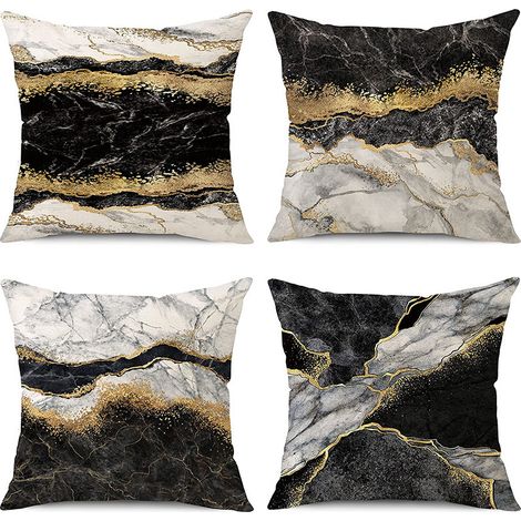 BEBUSINGOTO Juego de 4 fundas de cojín decorativas de mármol negro y dorado de 45 x 45 cm para sofá, dormitorio y salón. (1/5)