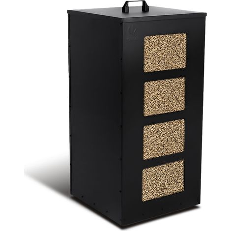 VOUNOT® Réservoir à granulés avec roulettes 45kg - 36x36x76cm - rangement à pellets en métal - noir (1/5)