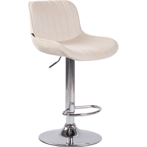 Taburete de bar trona x1 en terciopelo crema con costuras verticales soporte de metal cromado 100005105