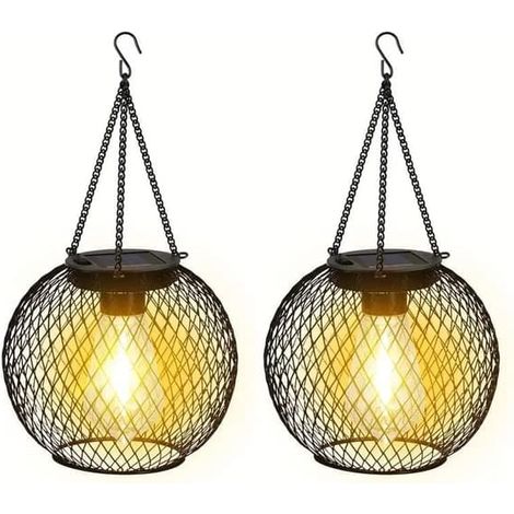 KLVGTIFS PU - Lot de 2 lampes solaires d'extérieur suspendues en métal, étanches IP65, pour la décoration de jardin, noires. (1/5)