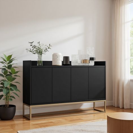 Buffet, Buffet bahut, Buffet bas salon, avec 4 portes, 120 x 30 x 80cm, noir