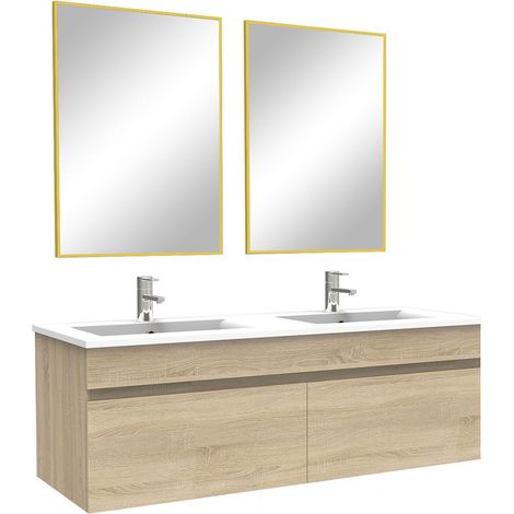 Ocean meuble Salle de Bain double vasque 120cm meuble + miroir Chêne Wotan