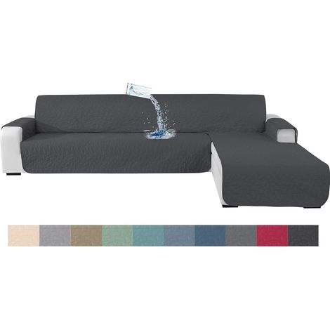 Funda para sofá esquinero de 3 plazas, protector impermeable para sofá esquinero, funda para sofá esquinero con reposabrazos, funda para sofá esquinero, protector para sofá esquinero (255 cm, gris osc (1/4)