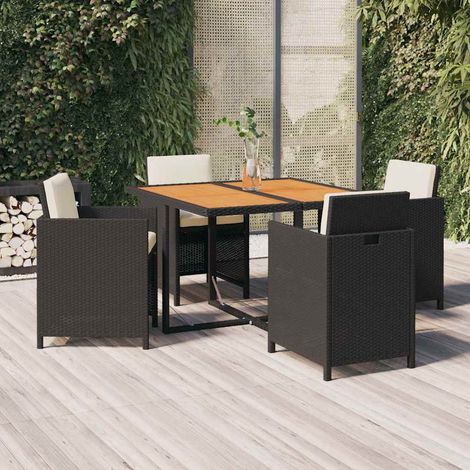 Ensemble Table et Chaise de Jardin - Mobilier à dîner de jardin et coussins 5pcs Résine tressée Noir BV148115 - BonneVie (1/5)