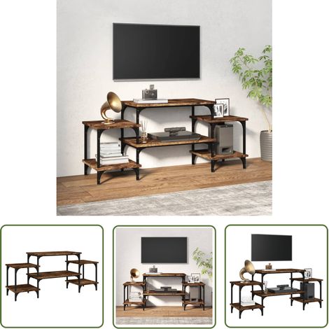 The Living Store Meuble TV Chêne fumé 117x35x52 cm Bois d'ingénierie - Meuble Tv - Meuble Téléviseur - Support Tv - Unité Tv - Meuble Salle Séjour (1/5)