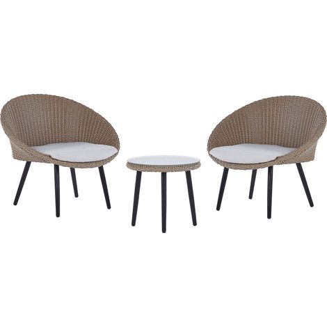 Set da Giardino in Rattan Beige con Tavolino e 2 Poltrone più Cuscini Ortigia (1/5)