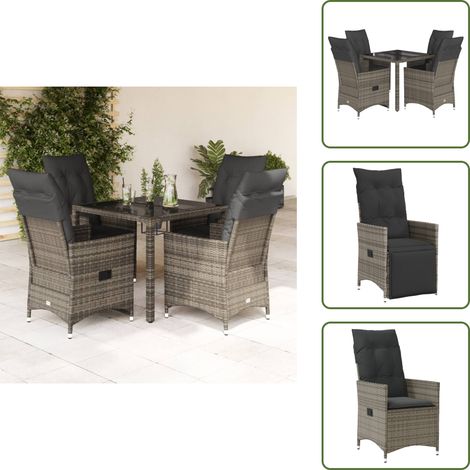 The Living Store Ensemble à manger de jardin 5 pcs coussins gris résine tressée - Fauteuil jardin (1/5)