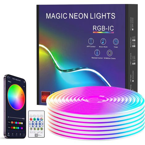 Bande LED Néon 4M, Lumineuse Étanche IP67, Fonction DIY, Synchronisation de Musique Avec Application et Télécommande pour Décoration Intérieure Extérieure (1/5)