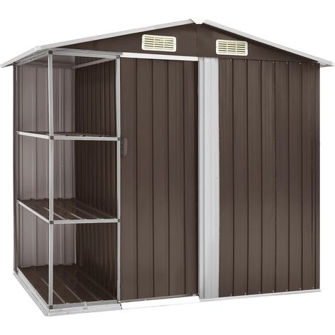 Abri de jardin Cabane de jardin - avec étagère Marron 205x130x183 cm Fer BV793114 - BonneVie (1/5)