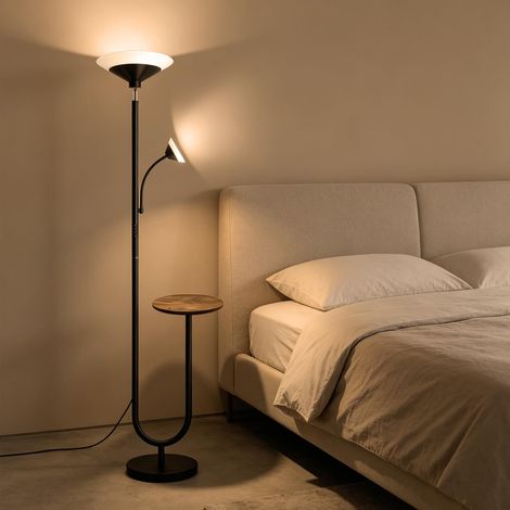 Lampadaire LED intensité variable pour salon avec table, Noir 27 W avec variateur et lampe de lecture de 6 W, 3 000 K-6 500 K, lampadaire moderne avec télécommande et commande tactile (1/5)
