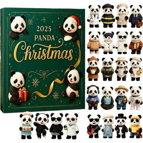 Calendario de Adviento de Navidad 2025, Juguetes Panda, Calendario de Cuenta Regresiva de Navidad, Figura de Panda, Adornos, Árbol de Navidad, Colgantes planos de panda en 2D (1/5)