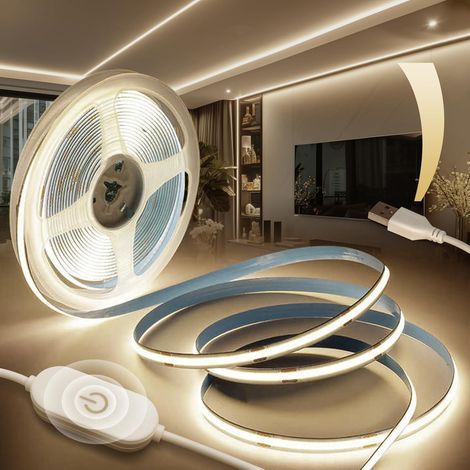 x 3M USB Dimmable COB LED Strip Light, Natural White 4000K, Flexible, for TV, Wardrobe, Bedroom (1/5)