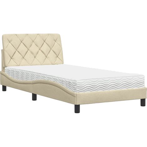 vidaXL Letto con Materasso Crema 100x200 cm in Tessuto (1/5)