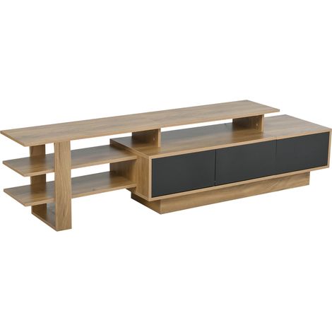 Ensemble mural TV 3 pièces avec éclairage LED, meubles de salon à finition brillante, meuble mural frontal, 1 meuble TV, 1 vitrine de salon, 1 étagère murale, pour TV jusqu’à 80 pouces, noir + couleur