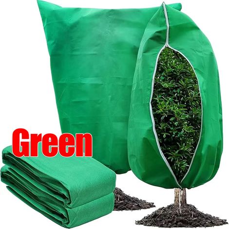 (Vert, 60 x 80 cm) Sac de protection hivernale multi-tailles pour plantes, housse non tissée pour arbustes et arbres, protection contre le gel, fermeture éclair à cordon. (1/4)