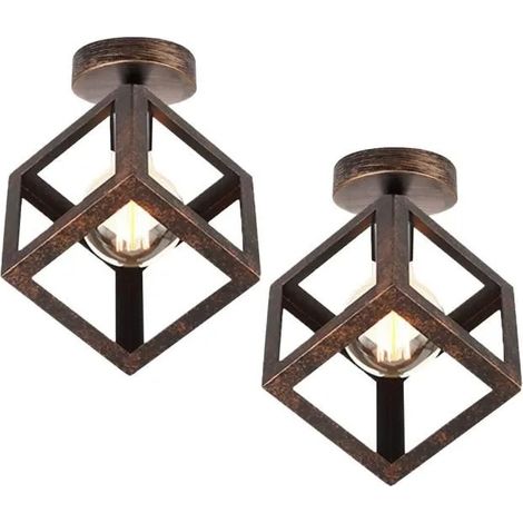 U-Do 2Pcs Plafonnier en Métal Rouille Lampe de Plafonde Carré design Vintage décoration Couloir Salon Cuisine (1/4)