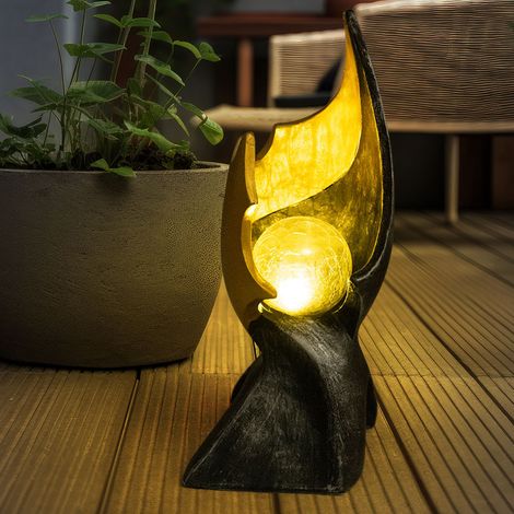 LED Flamme Solar  Garten Dekoration Solarlampe mit Flammeneffekt Solarlampen für Außen, gold braune Skulptur mit bezauberndem Lichteffekt, 1x LED warmweiß, H 36 cm