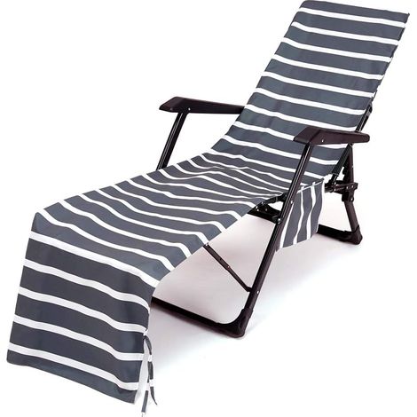Telo copri sdraio da spiaggia, copri sdraio da piscina con tasche, telo copri sdraio da giardino leggero in microfibra, telo copri sdraio da patio, vacanza al sole (grigio) (1/5)