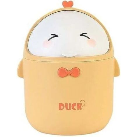 Mini poubelle de bureau avec couvercle, jaune, style dessin animé mignon, portable, petite poubelle de bureau (1/5)