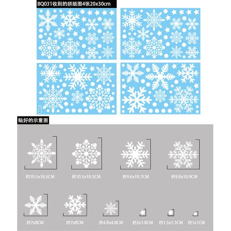 Stickers de fenêtre pour décorations de Noël, stickers muraux flocons de neige blancs, tableaux autocollants, éléments décoratifs en forme de flocons de neige, support adhésif.