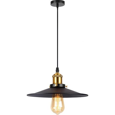 Industrial Pendant Light E27 Vintage Indoor Hanging Lamp Metal Chandelier Ceiling Light for Living Room, Kitchen, Black Φ26 cm (1/5)