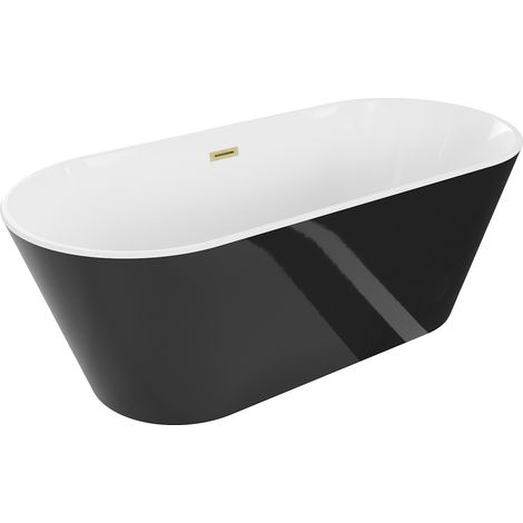 Mexen Flavia bañera exenta 150 x 75 cm, blanca/negra, rebosadero dorado cepillado - 54031507575-55 (1/5)