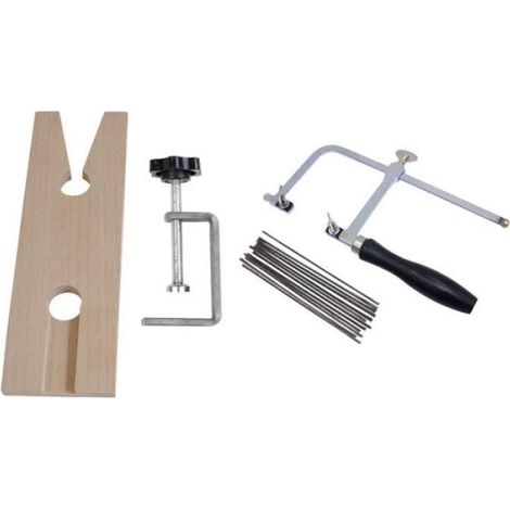 Scie Cadre Bijoutier - Cadre Réglable 8 3/4 Pouces - Pince à Broche en Bois et Goupille V - 144 Lames Spirales - Ensemble 3-en-1 (1/3)