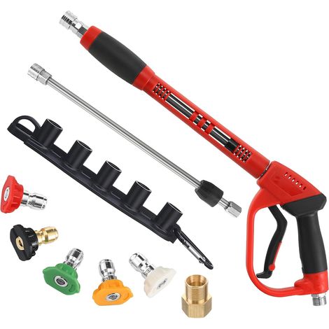 Pistolet nettoyeur haute pression Deluxe, rallonge de lance, 40 pouces 5 buses de pulvérisation, raccords M22, 5000 PSI, non compatible avec tuyau de jardin (1/5)