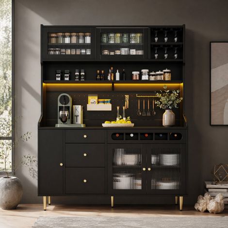 Buffet mit LED, verstellbaren Einlegeböden, Glastür und Weinregal 145 x 39 x 171 cm OKMYHOME (1/5)