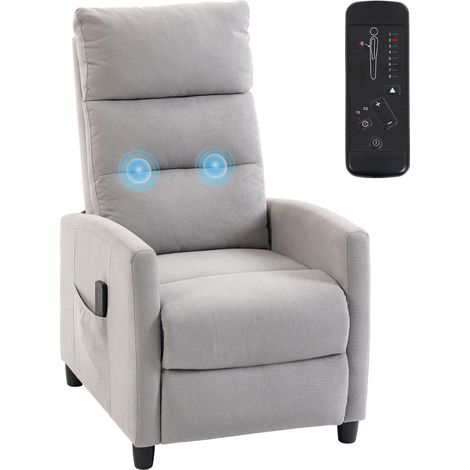 HOMCOM sillón de masaje reclinable 160° con reposapiés, mando, 2 zonas de masaje, respaldo alto, asiento de muelles, bolsillos, tapizado en chenilla (1/5)