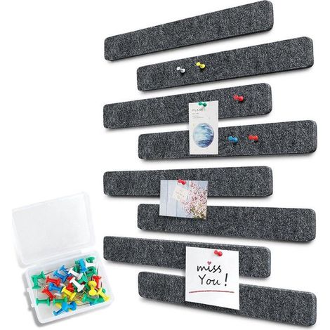 Tableau d'affichage en feutrine autocollante avec punaises, lot de 8, bandes de feutrine, tableau mémo pour photos, tableau d'affichage, décoration murale pour bureau, cuisine, noir, blanc (1/5)