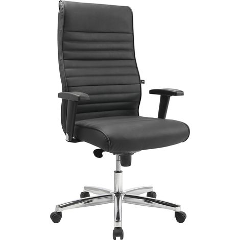 Fauteuil de direction en cuir noir avec accoudoirs, hauteur réglable de 440 à 550 mm. (1/5)