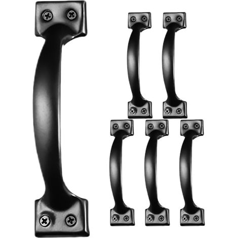 Lot de 6 Poignées de Porte Vintage Noires 15 Cm en Métal Peint, Poignées Arc Rétro pour Armoires, Tiroirs et Commodes, Accessoires Robustes pour Décoration Intérieure et (1/5)