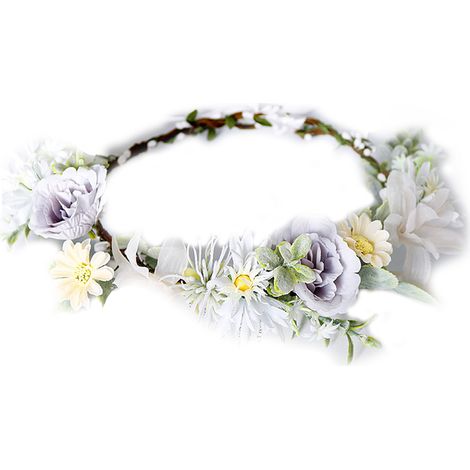 Couronne De Fleurs En Tissu - Couronne Capillaire Bohème Avec Ruban Réglable - Pour Mariage Festival Fête Plage - 1 Pièce (1/5)