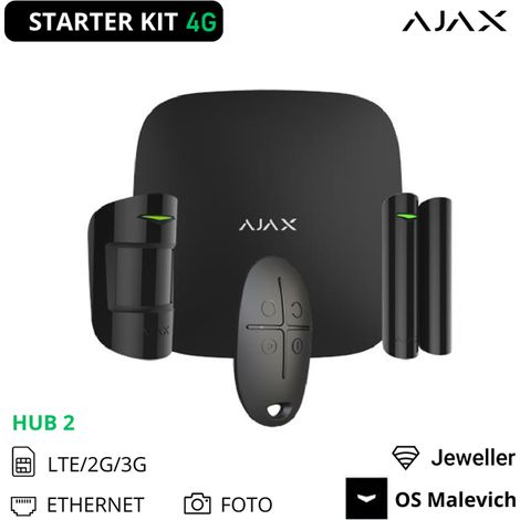 51173 - Jeweller - StarterKit 4G - Hub 2 4G, MotionProtect, DoorProtect, SpaceControl - color black - Ajax seguridad inalámbrica